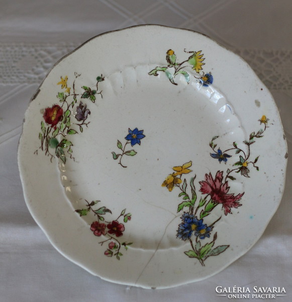 RITKA! Antik szalagos Herendi, kézzel festett, fajansz tányér (1884-1889)