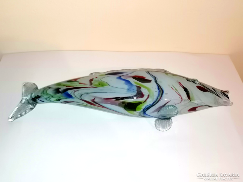 Régi színes üveg hal, szerencsehozó figura