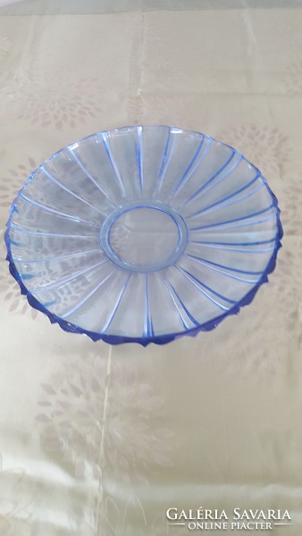 Old blue glass bowl, table center 30 cm.