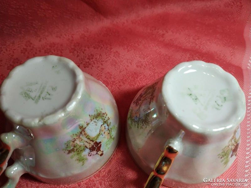 Eosin, genre scene porcelain cup, 2 pcs