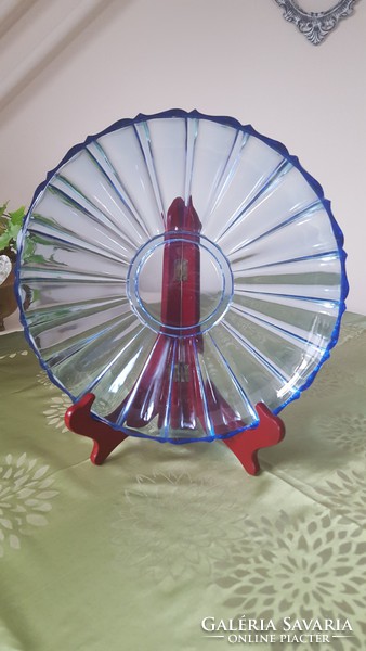 Old blue glass bowl, table center 30 cm.