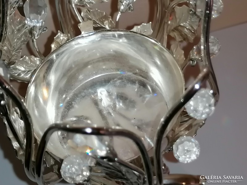 Ezüstözött, kristálykövekkel díszített  gyertyatartó "Kristálykísértés"