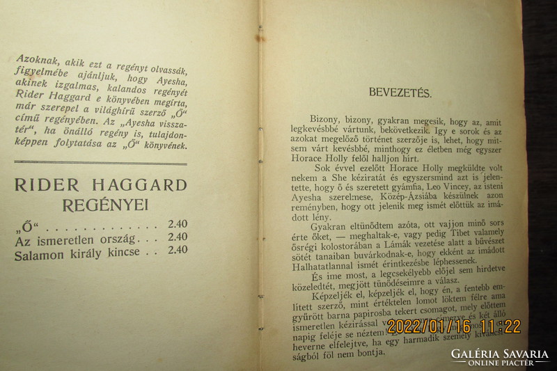 Sir Henry Rridder Haggard-AYESHA VISSZATÉR-1-2 .EGYETEMES REGÉNYTÁR 1914