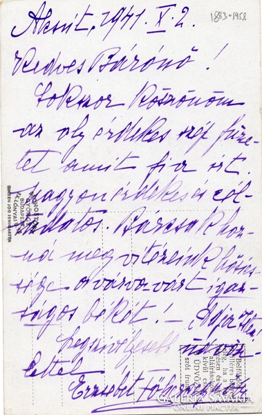 1941. X.2. Letter from Archduchess Elizabeth of Alcsút Castle