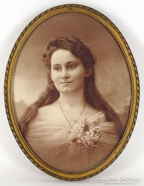 1H096 Antik keretezett női portré fotográfia 26 x 20 cm