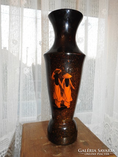 Vietnámi kézzel festett fekete lakk bevonatú fa váza