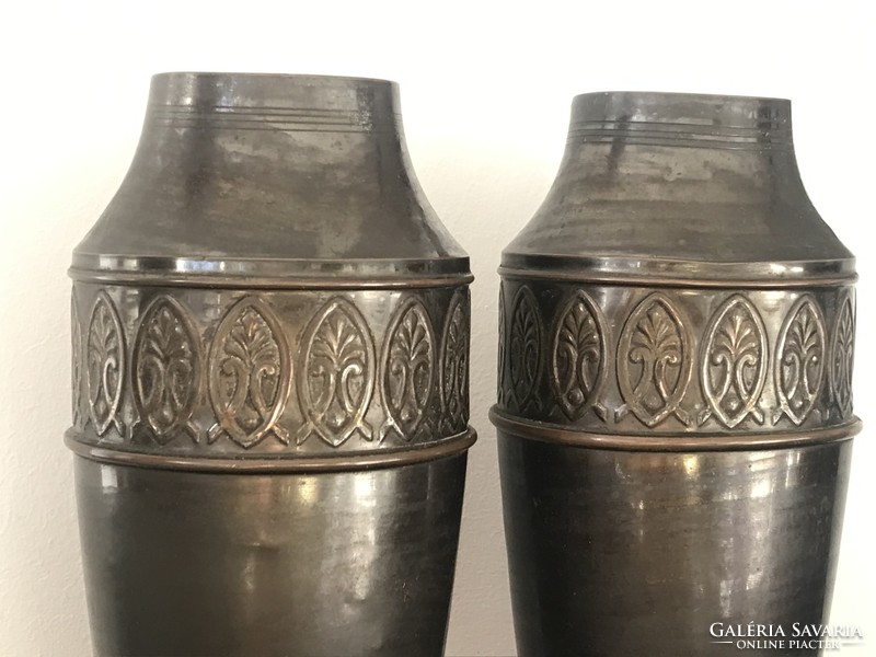 Art deco pair of bronzed vases, marked 22 cm high