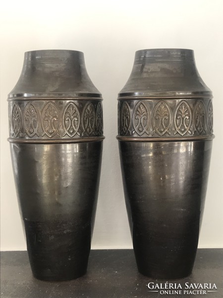 Art deco pair of bronzed vases, marked 22 cm high