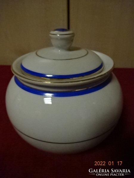 Raven house porcelain sugar bowl with cobalt blue and gold stripes. He has! Jókai.