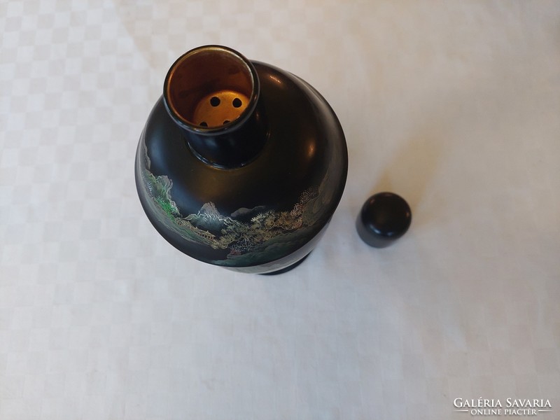 Vintage kínai lakk pohárkészlet. Tea esetleg forralt bor fogyasztására. A kancsó szűrővel ellátott.