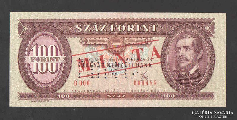 100 Forint 1975. Sample. Unc! Rare!!