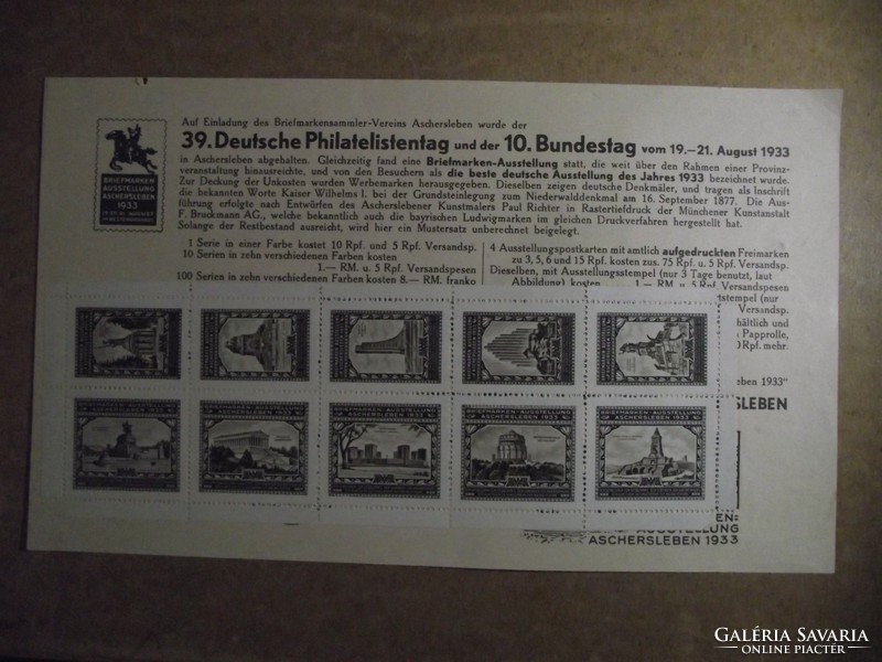 BRIEFMARKENAUSSTELLUNG 1933 ASCHERSLEBEN bélyegív, sorszámozott emléklappal, Ritkaság