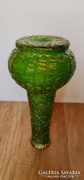 Iridescent vase with dripping glass decoration