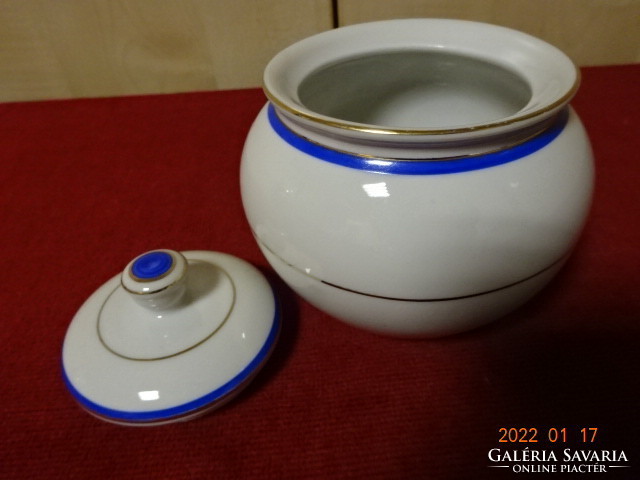 Raven house porcelain sugar bowl with cobalt blue and gold stripes. He has! Jókai.