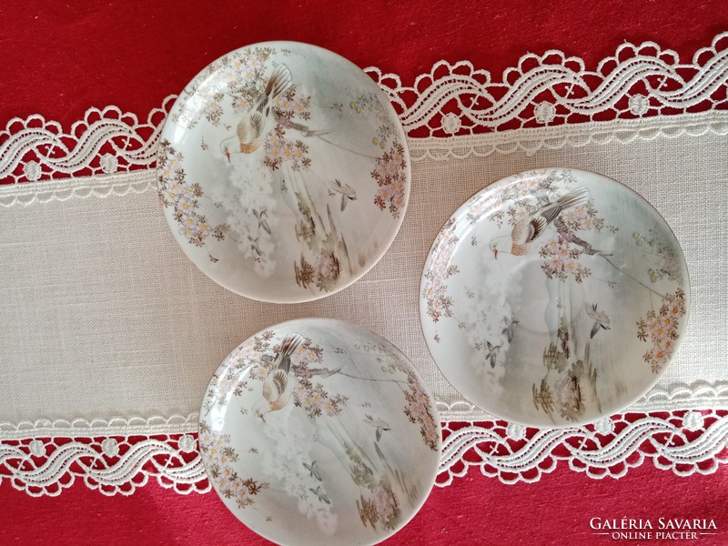 Antique Japanese eggshell porcelain: tea / coffee pot, sugar bowl, cup coaster - cherry blossom