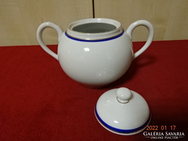 Zsolnay porcelain sugar bowl, antique, shield sealed, cobalt blue and gold stripes. He has! Jókai.