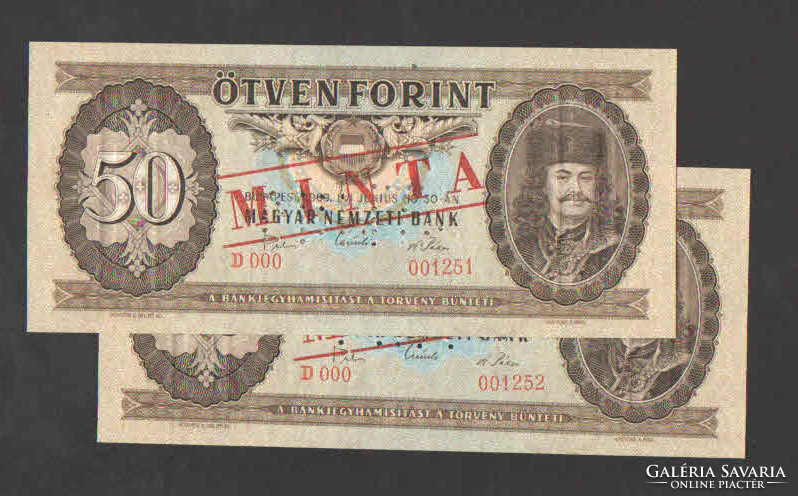 50 forint 1969.  2 db sorszám követő!!   MINTA!!!  RITKA!!  UNC!!