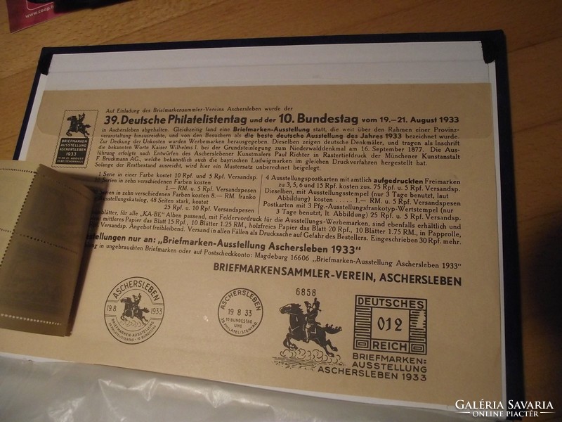 BRIEFMARKENAUSSTELLUNG 1933 ASCHERSLEBEN bélyegív, sorszámozott emléklappal, Ritkaság