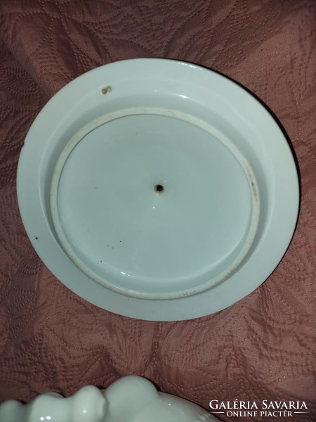 Antique Czechoslovak porcelain beaded white baroque larger round bowl, soup bowl with lid