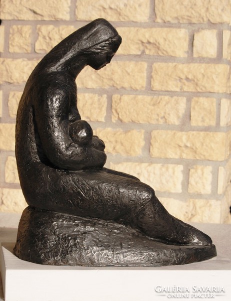 Simonfalvy g .: Mother with child, 1964 - unique, marked ceramic sculpture