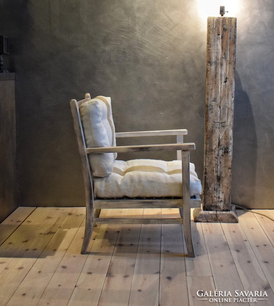 Vintage loft style hardwood armchair with linen padding.