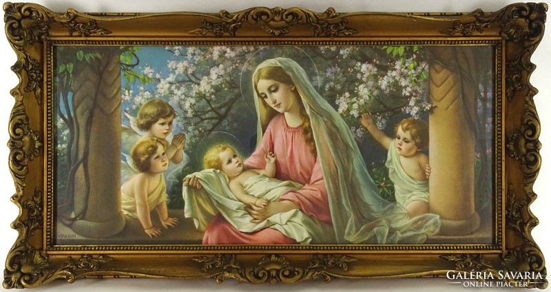 1H142 giovanni: sacred image print of Mary with her child and angels 46 x 88 cm
