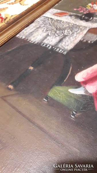 Olvasó lány enteriőrben festmény, kép (M2075)