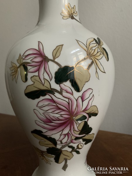 Hollóházi porcelán virág mintás 36 cm váza