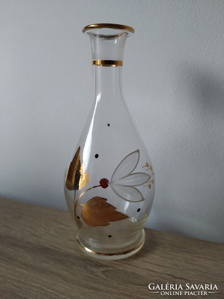 Gold-plated retro liqueur glass, bottle