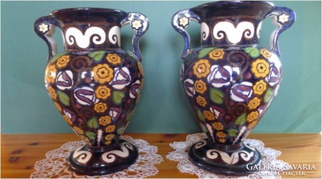 Frigyes Borszéky art deco faience vase pair - 1920.
