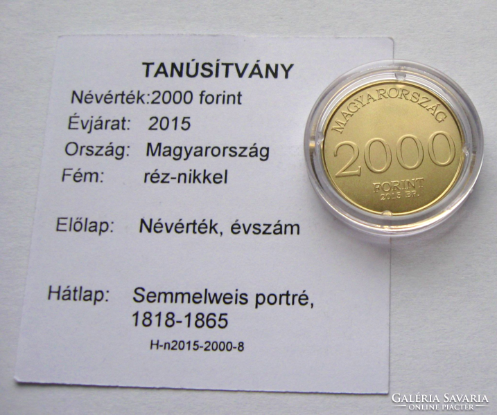 2015 - Semmelweis 2000 ft bu commemorative coin - for the 150th anniversary of his death - with certificate and description