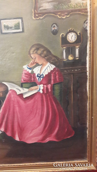 Girl reading interior painting, picture (m2075)