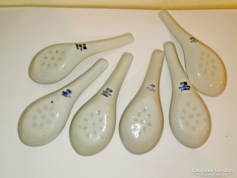 Chinese, lithophane, marked, rice porcelain spoon set 6 pcs.