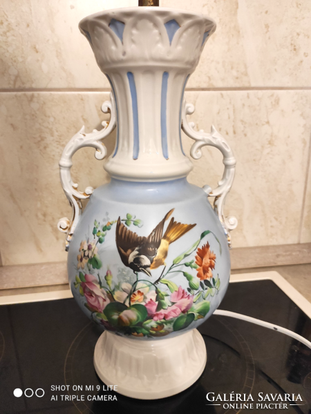 Biedermeier porcelain lamp with beautiful hand painting