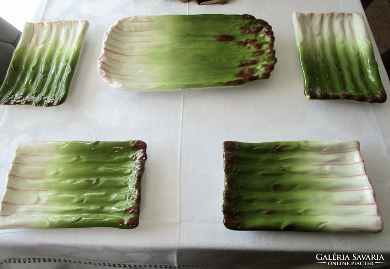 Biedemeier faience ceramic asparagus tableware set 5 pieces giant sideboard: 42 x 23 cm hand-painted