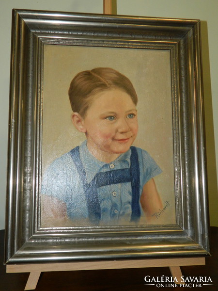 Richardt - Gyerek portré Gyönyőrű kidolgozású német festmény