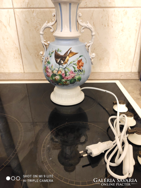 Biedermeier porcelain lamp with beautiful hand painting