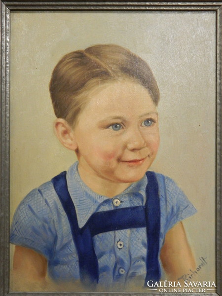 Richardt - Gyerek portré Gyönyőrű kidolgozású német festmény