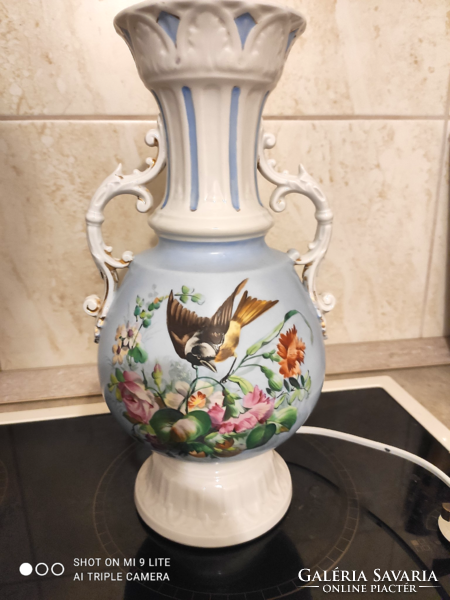 Biedermeier porcelain lamp with beautiful hand painting