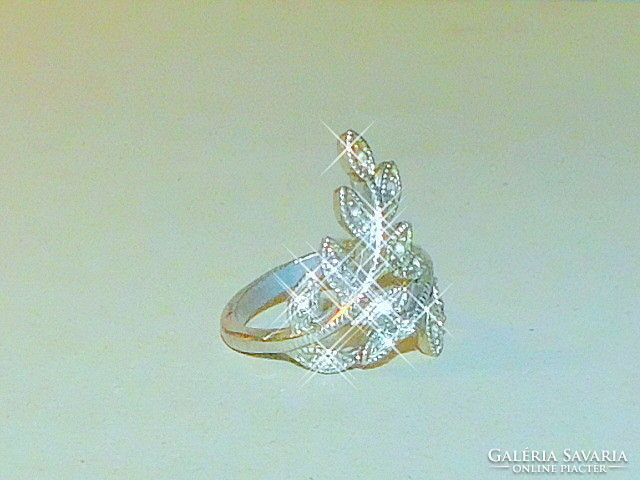 Leaf tendril zirconia stone Tibetan silver ring number 8