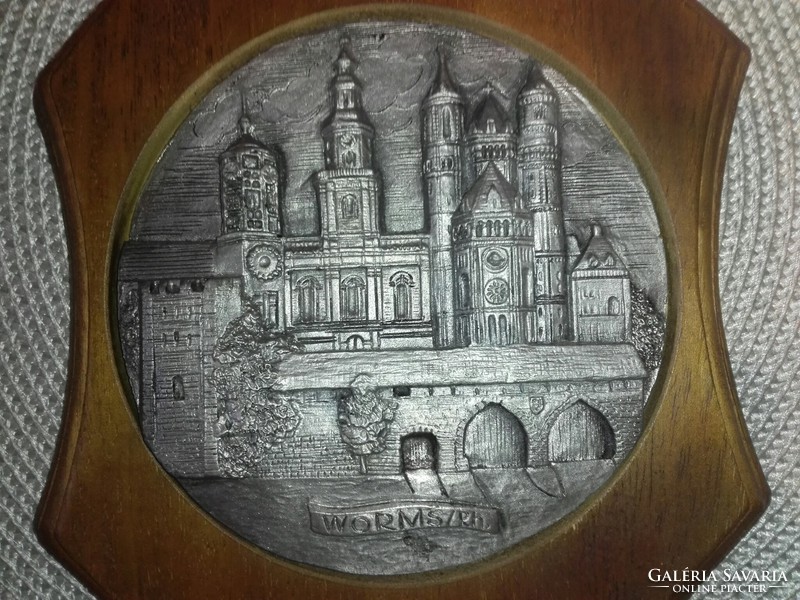 92% Tin plaque in carved wooden frame ... Worms Cathedral.