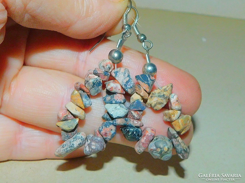 Rhodochrosite mineral rustic Tibetan silver earrings