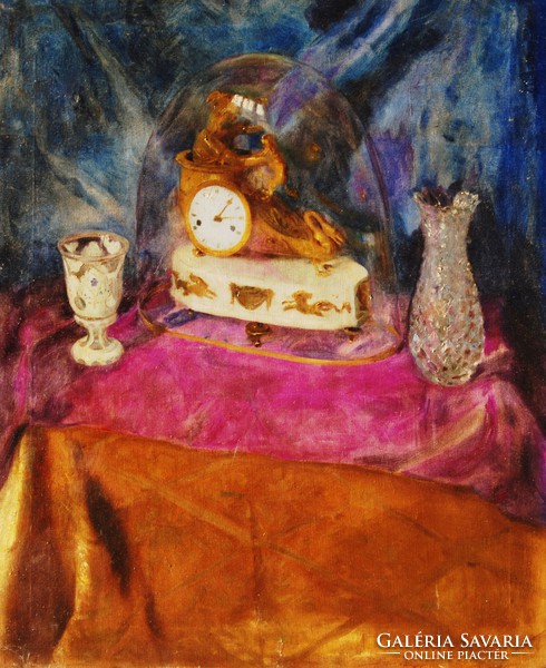 Árpád Kallós (1882-): still life with an hour, 1914 - large oil on canvas painting, tender label