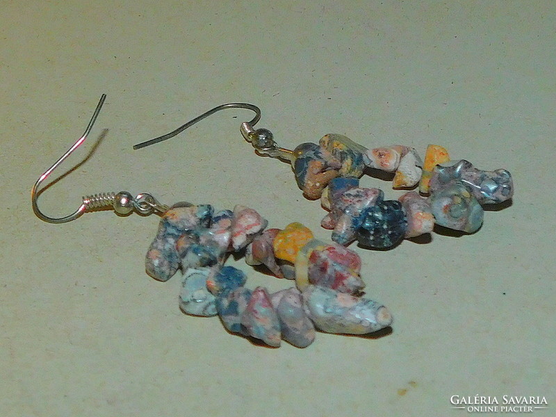 Rhodochrosite mineral rustic Tibetan silver earrings