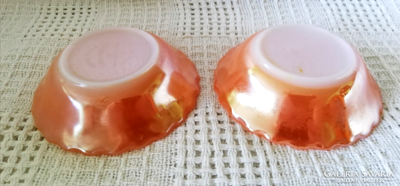 2 pcs anchor hocking usa salmon colored pressed glass hazelnuts in small bowl