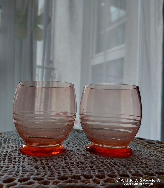 Régi, Ajka Üveggyári 1950 es évekbeli csiszolt metszett mintával készült vizes pohár, boros pohár