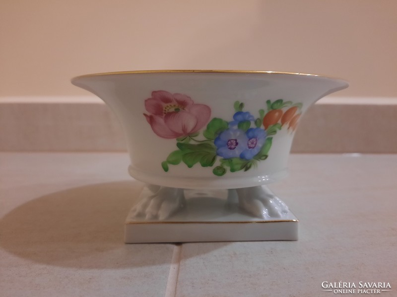 Herendi porcelán virágmintás körmös kaspó, váza