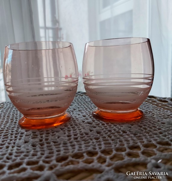 Régi, Ajka Üveggyári 1950 es évekbeli csiszolt metszett mintával készült vizes pohár, boros pohár