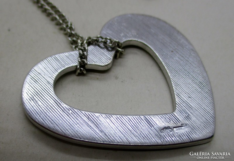 Beautiful big modern heart pendant silver necklace