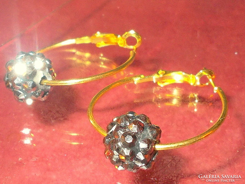 Hematite blackberry shaped beaded gold hoop with gold filled earrings